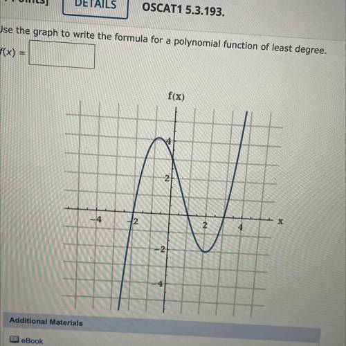 Use the graph to write the formula for a polynomial function of least degree.

f(x) =
f(x)
x
-4
42