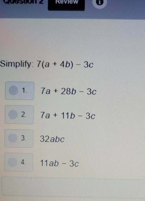 Simplify the expression 7(a+4b)-3c