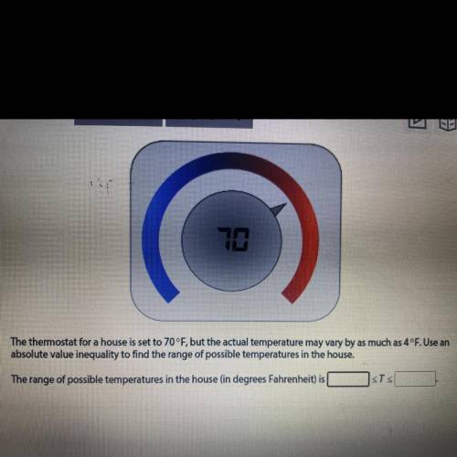 The thermostat for a house is set to 70°F, but the actual temperature may vary by as much as 4°F. U