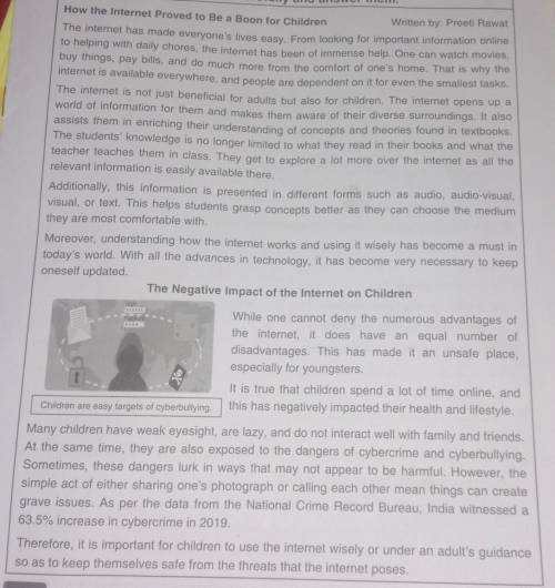 Q. What is the main idea of the article 'How the Internet proved to Be a Boon for Children' ? Suppo