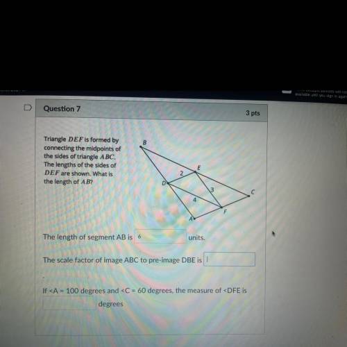 Triangle DEF is formed by

connecting the midpoints of
the sides of triangle ABC.
The lengths of t