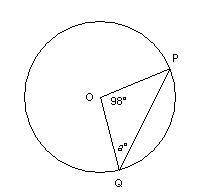 O is the centre of the circle.

Determine the value of a°.
The angle given is 98º the possible ans