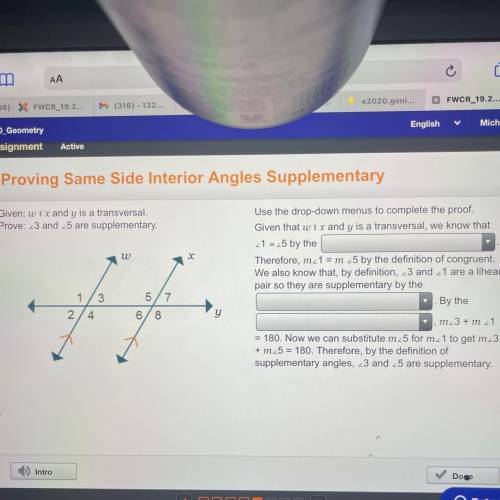 Please help. 
Proving same side Interior angles supplementary