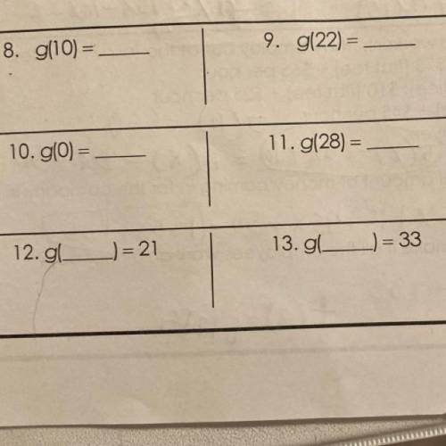 Find the indicated values by using the table.
X= g(x)=2x+1