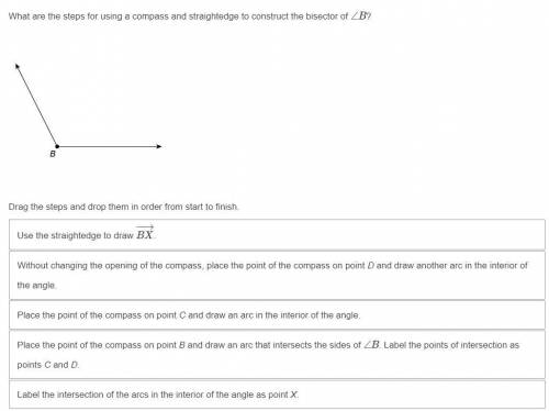 What are the steps for using a compass and straightedge to construct the bisector of ∠B? Drag the s