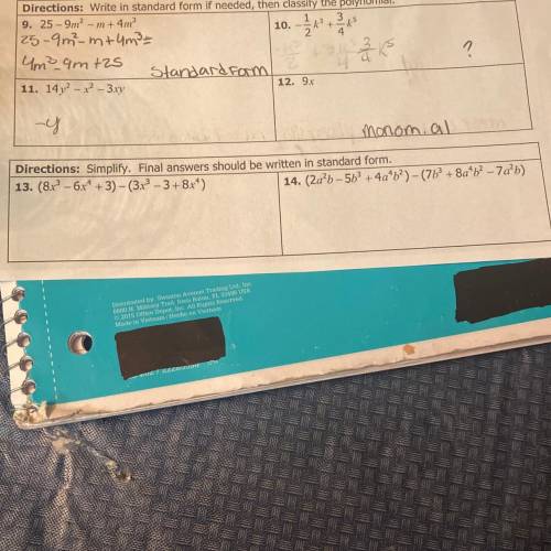 Directions: Simplify. Final answers should be written in standard form.

13. (8x' - 6x + 3)-(3x -