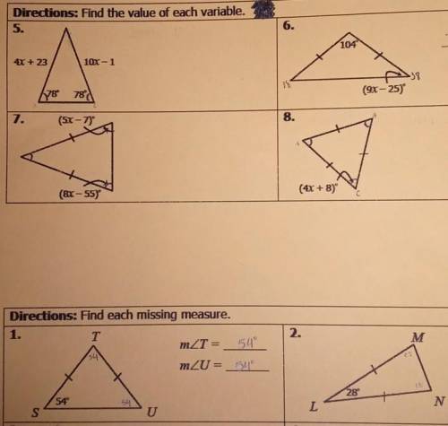 Directions:: Find the value of each variable. Please help