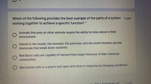 Which of the following provides the best example of the parts of a system working together to achie