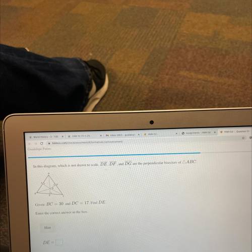 In this diagram, which is not drawn to scale, DE, DF and DG are the perpendicular bisectors of AABC