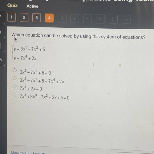 Which equation can be solved by using this system of equations?