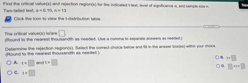 Find the critical values and rejection regions for the indicated t test level of significance and s