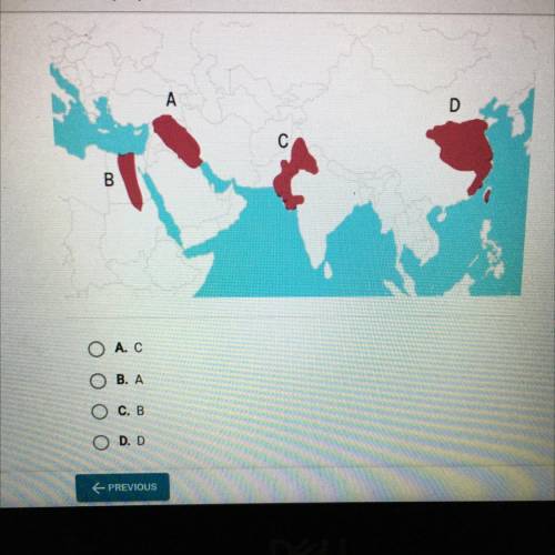 Someone plz help me :(

Which Labeled region on this map developed religious belief that would eve