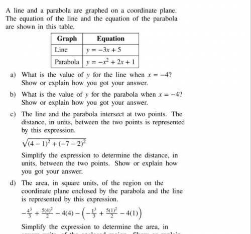 A-line and a parabola are graphed on a coordinate plane. The equation of the line and the equation