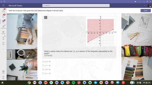 Which y-values make the ordered pair (-3, y) a solution of the inequality represented by the graph?