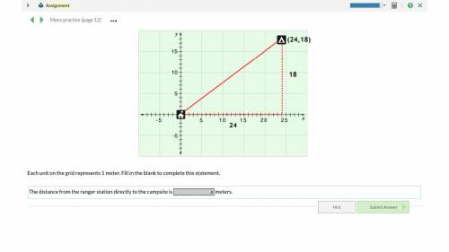 Each unit on the grid represents 1 meter. Fill in the blank to complete this statement.

The dista