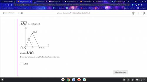 What is DE?
Enter your answer, in simplified radical form, in the box.
units