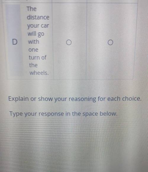 For each quality decide whether circumferemce or area would be needed to calculte it.

select the