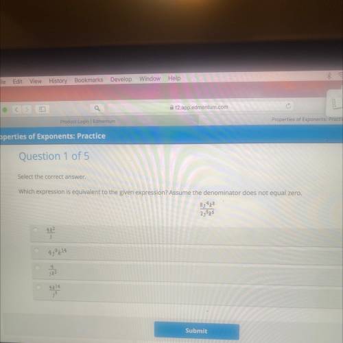 Question 1 of 5

Select the correct answer.
Which expression is equivalent to the given expression