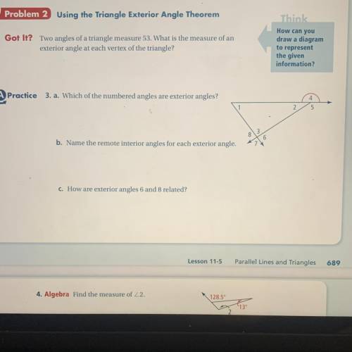3. a. Which of the numbered angles are exterior angles?

b. Name the remote interior angles for ea