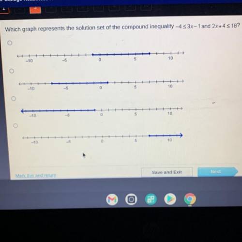 Which graph represents the solution set of the compound inequality -453x-1 and 2x+45 18?

+
-10
-5