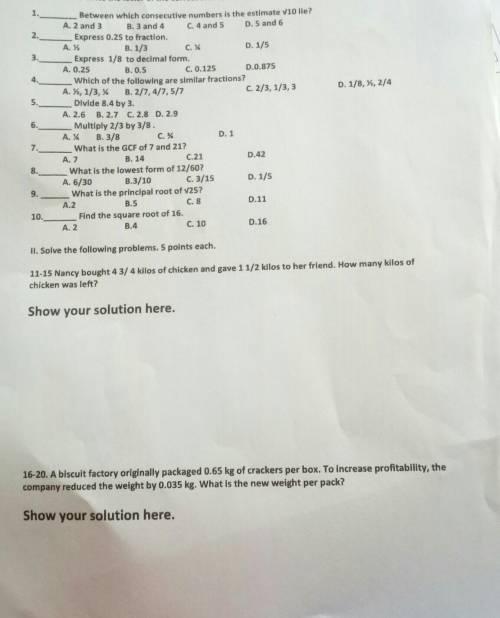 3. 4. C. 2/3, 1/3,3 D. 1/8, 7, 2/4 1.Choose an 1. Between which consecutive numbers is the estimate