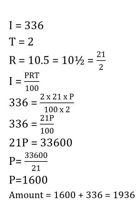 Let's find out the principle in the following cases also calculate the amount.

a) I = RS 336, T =