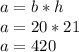 a=b*h\\a=20*21\\a=420