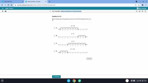 Which number line and expression show how to find the distance from 2 to - 5?