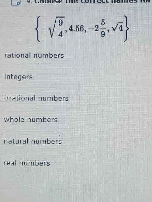 Choose the correct names for the set of numbers.