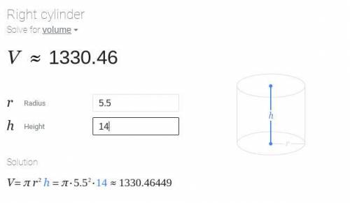 Find the volume of this cylinder.

Give your answer to 1 decimal place.
11 cm
io
14 cm