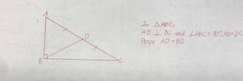 In the following triangle ABC, AB is perpendicular to BC , AD = BC and Angle ABC = 90°.

Proof AD