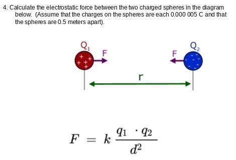 What is the electrostatic force of two charged spheres in the diagram below?