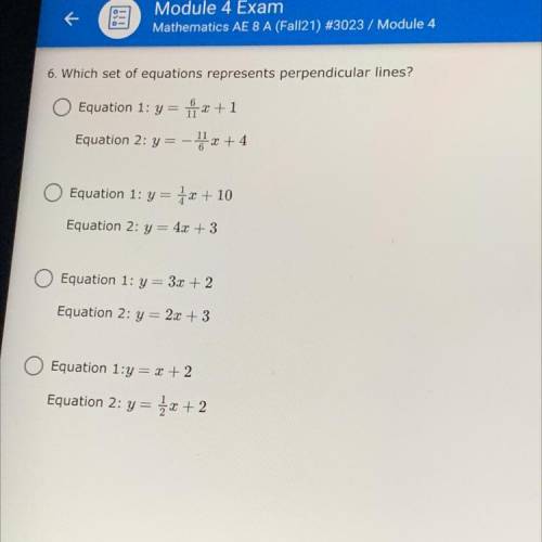 Which set of equations represents perpendicular lines