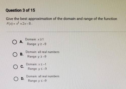 Give the best approximation of the domain and range of the function F(x)= x + 2x - 8.