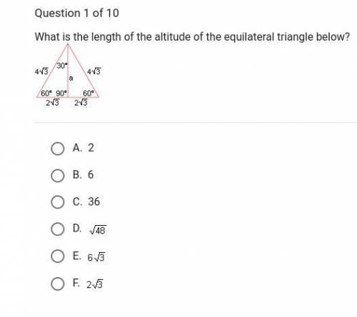 What is the length of the altitude in the equilateral triangle shown below