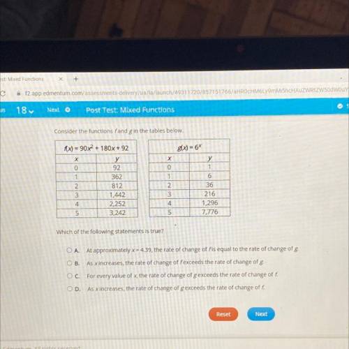 WILL GIVE BRAINLIEST ‼️ Which of the following statements is true?

ОА.
At approximately x = 4.39,