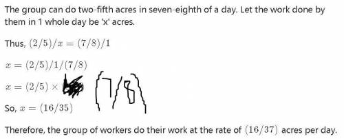 A group of workers can plant

3/4
acres in
4/5
days.
What is the unit rate in acres per day?
Write