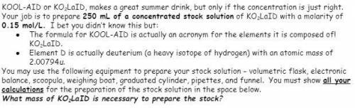 What mass of KO2LaID is necessary to prepare the stock?