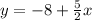 y =  - 8 +  \frac{5}{2} x