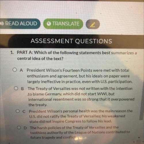 1. PART A: Which of the following statements best summarizes a

central idea of the text?
O A Pres