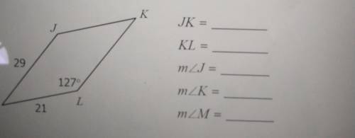 1. the shape is a parallelogram. what is the measure of KL?

2. the shape is a parallelogram. what