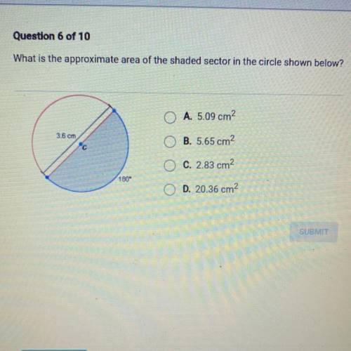 What is the approximate area of the shaded sector in the circle shown below?