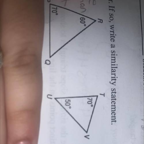 Determine whether the triangles are similar. If so, write a similarity statement.