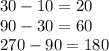 30-10=20\\90-30=60\\270-90=180