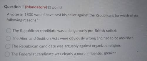 A voter in 1800 would have cast his vallot against the Republicans for which of the following reaso