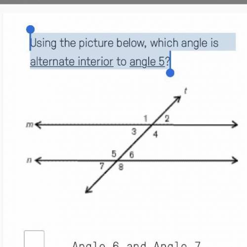 Using the picture below, which angle is alternate exterior to angle 2?