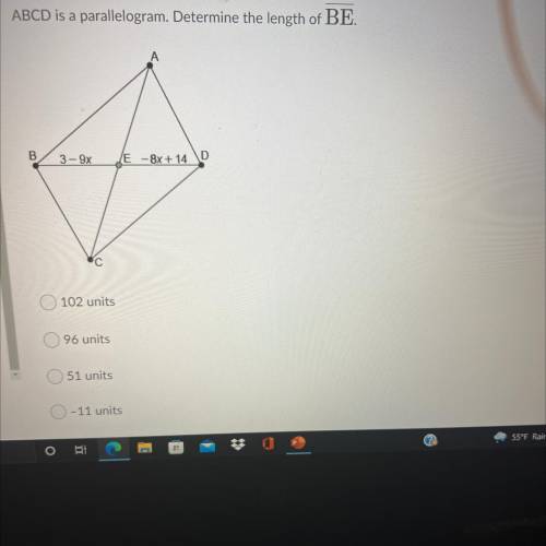 ABCD is a parallelogram. Determine the length of BE.