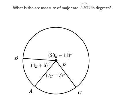 Circle P is below
What is the arc measure are ABC in degress