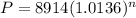 P=8914(1.0136)^{n}