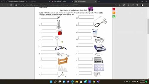 I need help with this work sheet its about lab equipment!!